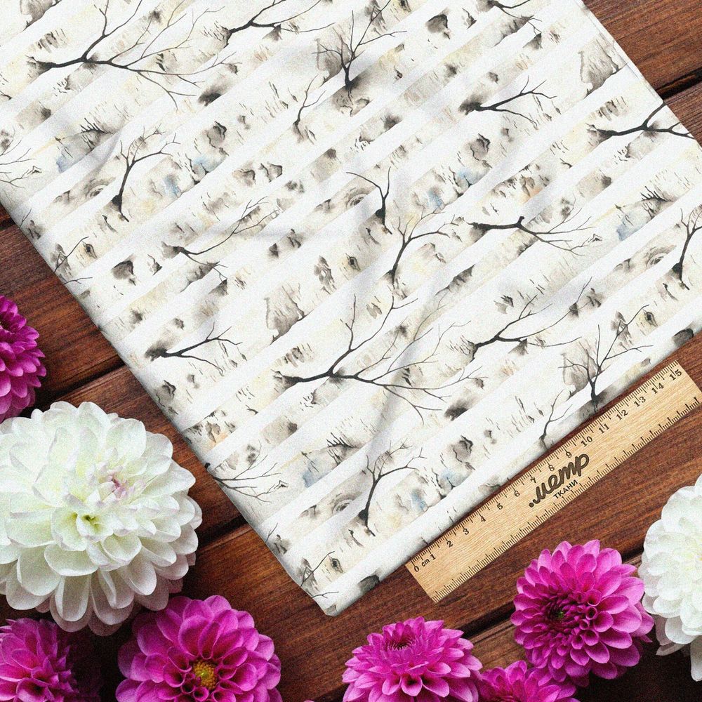 Ткань атлас русские берёзы