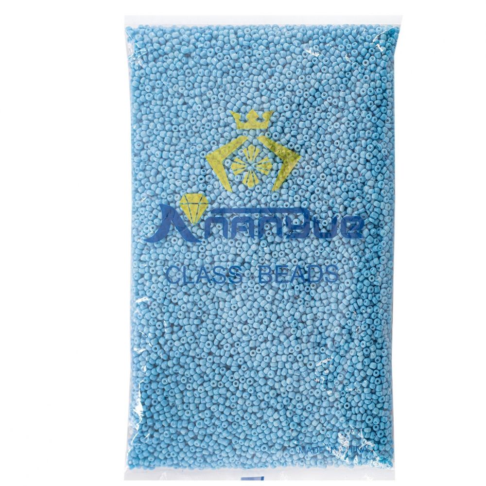 Бисер Alingar размер №8 вес 450 гр., голубой глянец, непрозрачный, пакет