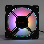 Комплект из 3 вентиляторов TESLA RGB120-XB3, 120мм, 1200rpm, Molex, черный-белый/RGB, 38CFM, 21дБ, антивибропрокладки, бесконечное зеркало, изменение скорости анимации подсветки (TSL-120-XB3)