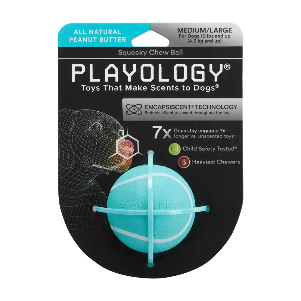 Жевательный мяч Playology SQUEAKY CHEW BALL 6 см для собак мелких и средних пород с пищалкой и с ароматом курицы, цвет голубой Жевательный мяч Playology SQUEAKY CHEW BALL 6 см для собак мелких и средних пород с пищалкой и с ароматом курицы, цвет голубой