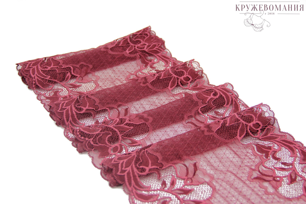 Эластичное кружево, 23 см, винное, (Арт: EK-2525), м