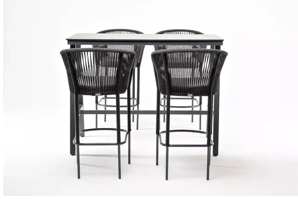 "Рио" барный комплект на 4 персоны, стол HPL "серый гранит", цвет темно-серый