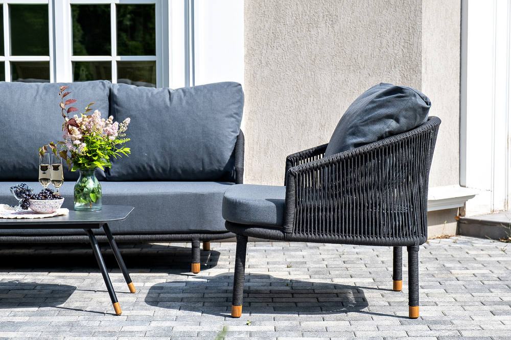 "Лугано" лаунж-зона 5-местная плетеная из роупа (веревки), каркас алюминиевый темно-серый, роуп темно-серый