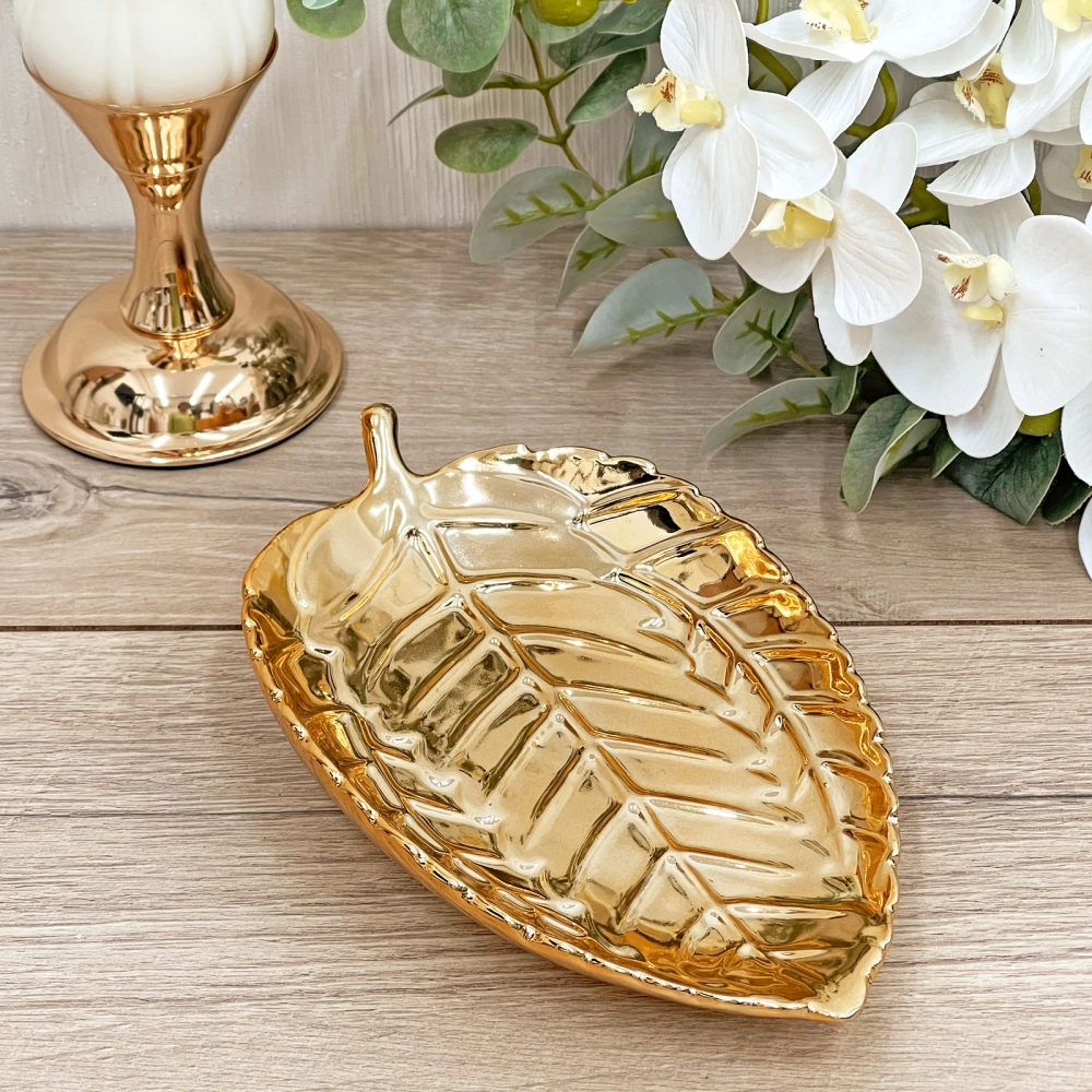 Подставка керамическая «GOLD Podarok», листок, цвет золото, 20,5*13см (упаковка индив. пленка)