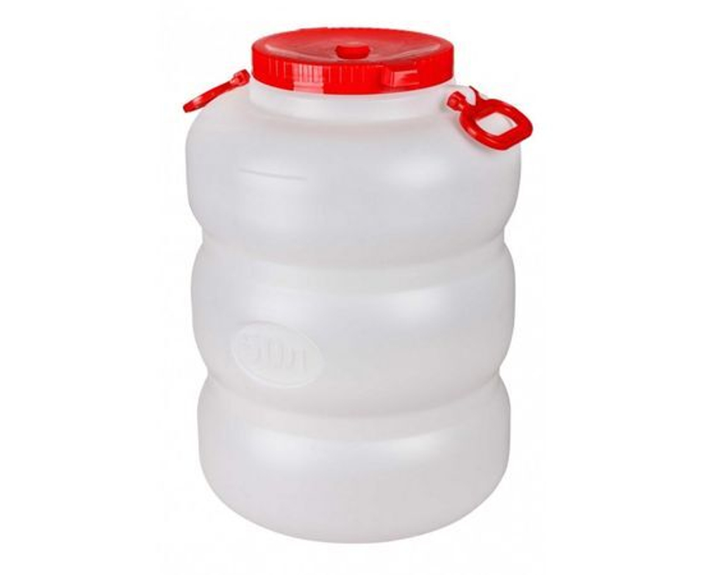 Канистра для воды Для туризма отдыха на природе и похода Пластиковая 50 литров для кемпинга Бочка ДАЧНАЯ круглая горловина 195 мм белая 10193059