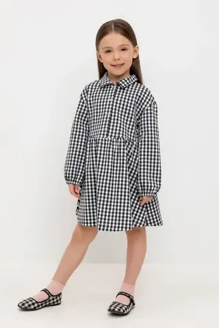 платье  для девочки  КР 5907/серая клетка на белом к519