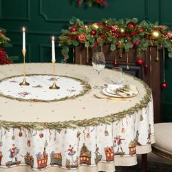 СКАТЕРТЬ КРУГЛАЯ "ЩЕЛКУНЧИК" ,220СМ БЕЖЕВЫЙ 100% ХЛОПОК , ТВИЛ