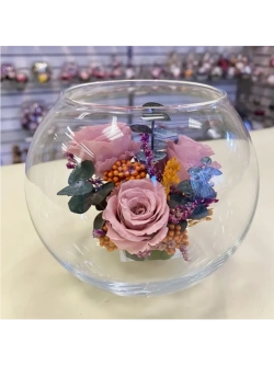 натуральные кустовые розы в стекле, вакуум*