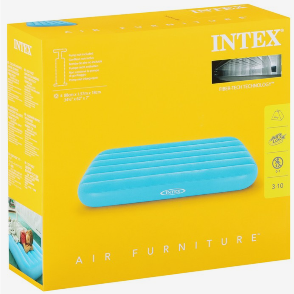 Матрас надувной Голубой 157х88х18 см Intex 66803, детская кровать спальная велюровая для дома и кемпинга