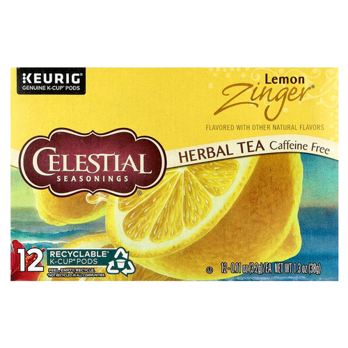 Celestial Seasonings, Herbal Tea, Lemon Zinger®, без кофеина, 12 капсул K-Cup, по 3,2 г (0,11 унции)