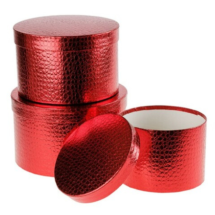 Набор/3шт "Текстура металлик" D24,5xH15см-D19,5xH13см (Красный) с крышкой