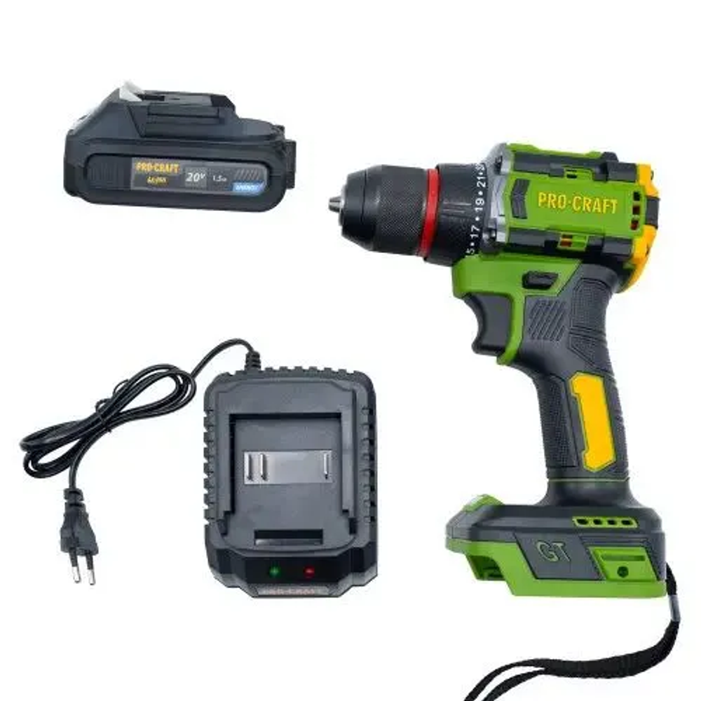 Procraft Дрель-шуруповерт, 20 В, 45 Нм, 1 АКБ