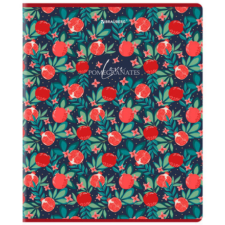 Тетрадь А5, 48 л., BRAUBERG, скоба, клетка, матовая ламинация, выборочный лак, "Гранаты", 404376, 1шт