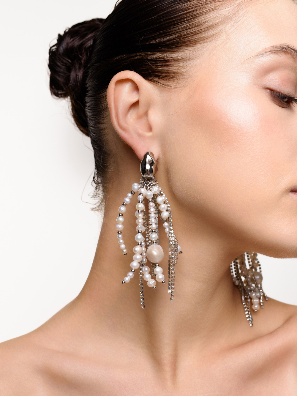 Серьги "Bunch shine" с жемчугом Silver