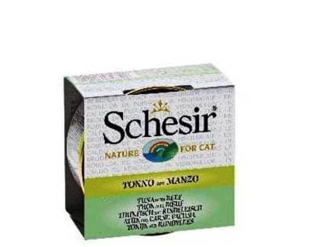 Schesir консервы для кошек 70г, Тунец с Говядиной в БУЛЬОНЕ