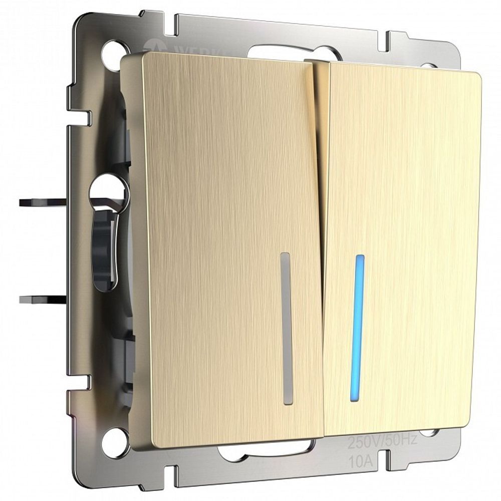 Выключатель двухклавишный с подсветкой без рамки Werkel шампань рифленый W1120110