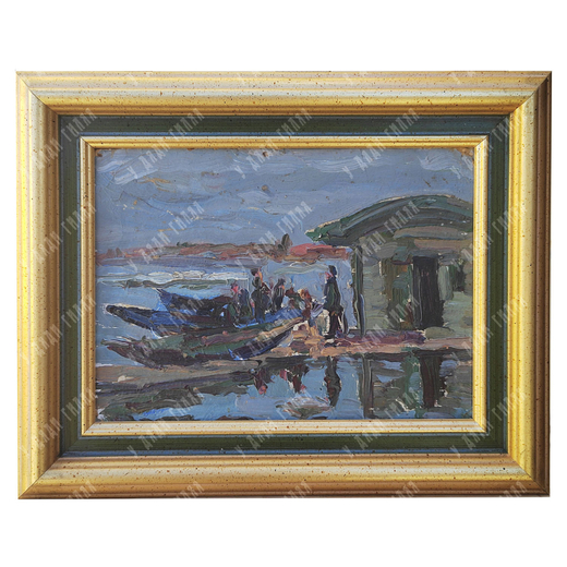 Динес Ю. С. Весна на Волге. Этюд. Картон, масло. 1947 г.