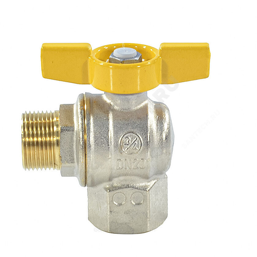 Кран шаровой латунь никель угловой газ R781 Ду 15 Ру5 ВР/НР полнопроходной бабочка Giacomini R781GBX003