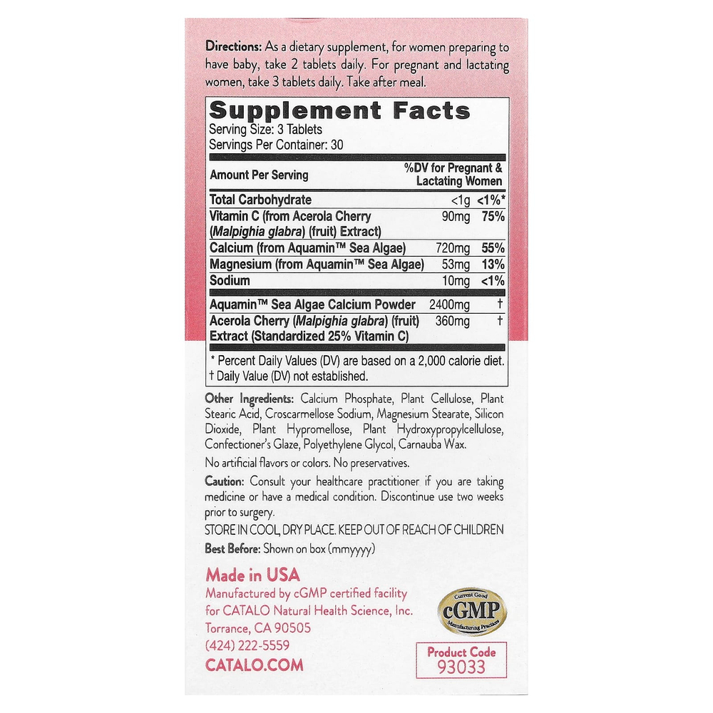 CATALO, Вегетарианский кальций для беременности, 90 вегетарианских таблеток
