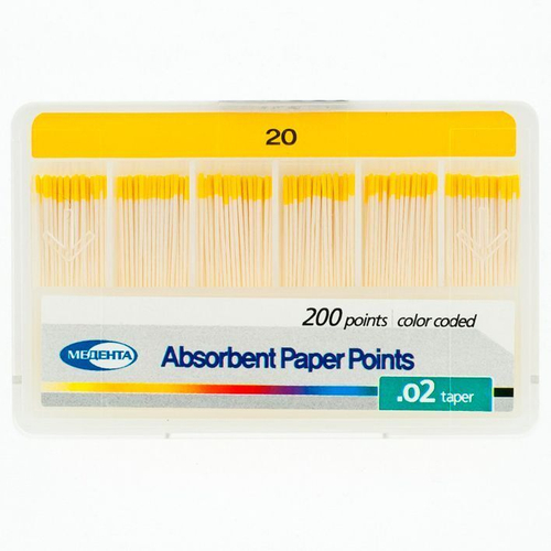 Бумажные штифты ( пины стоматологические ) конус 0,2 №20 Медента, 200шт/уп. ( абсорберы ).