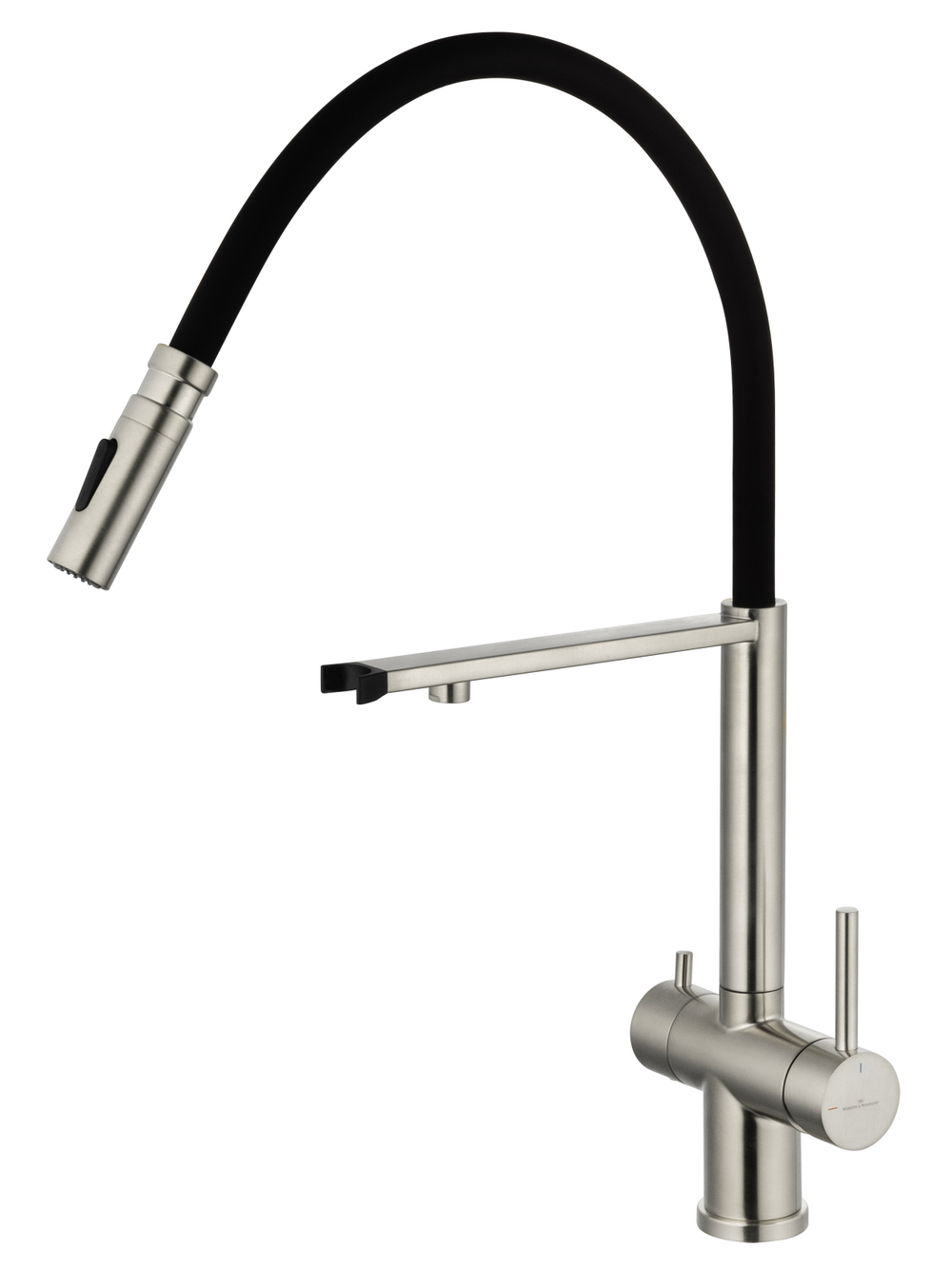Смеситель для кухни с гибким изливом и подключением фильтра WONZON & WOGHAND, Брашированный никель (WW-88458009-BN)