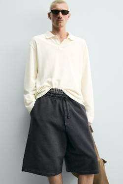 ZARA ШОРТЫ-ДЖОГГЕРЫ RELAXED FIT С ЭФФЕКТОМ ПОТЕРТОСТИ, ТЕМНЫЙ АНТРАЦИТ