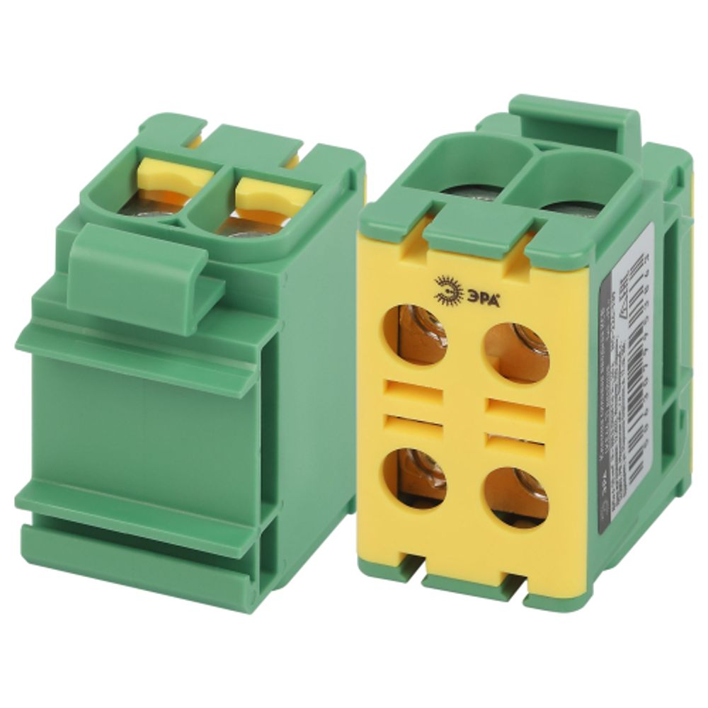 Клемма силовая вводная КСВ ЭРА NO-224-139 двойная (KE66.3) 6-50 мм2 желтая/зеленая PE