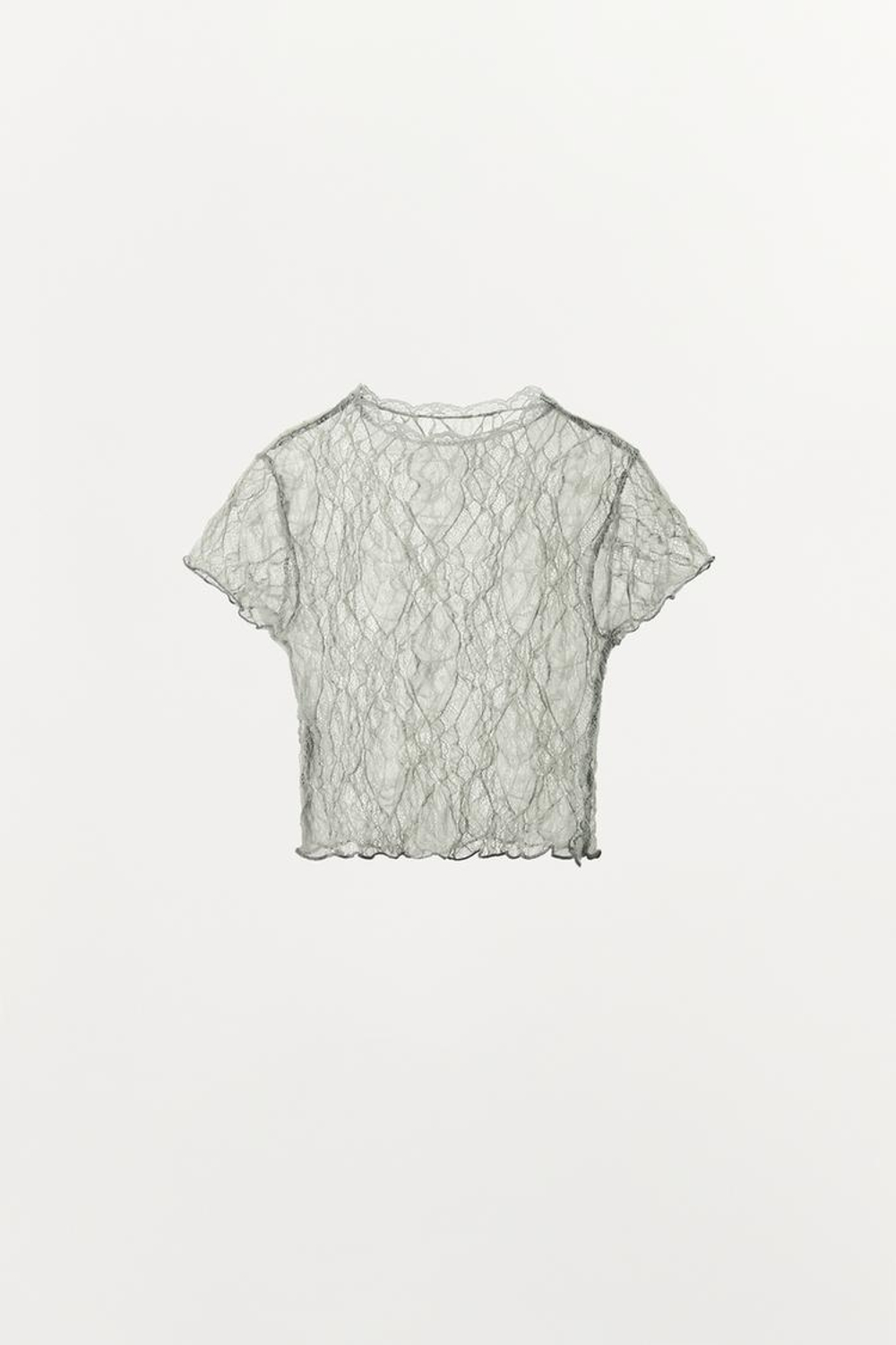 ZARA КРУЖЕВНОЙ КРОП-ТОП, ЗЕЛЕНОВАТЫЙ