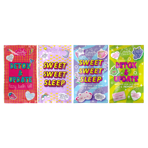 Соль для ванн двухцветная шипучая Candy bath bar "Detox & Update"/"Sweet Sweet Sleep", 100г