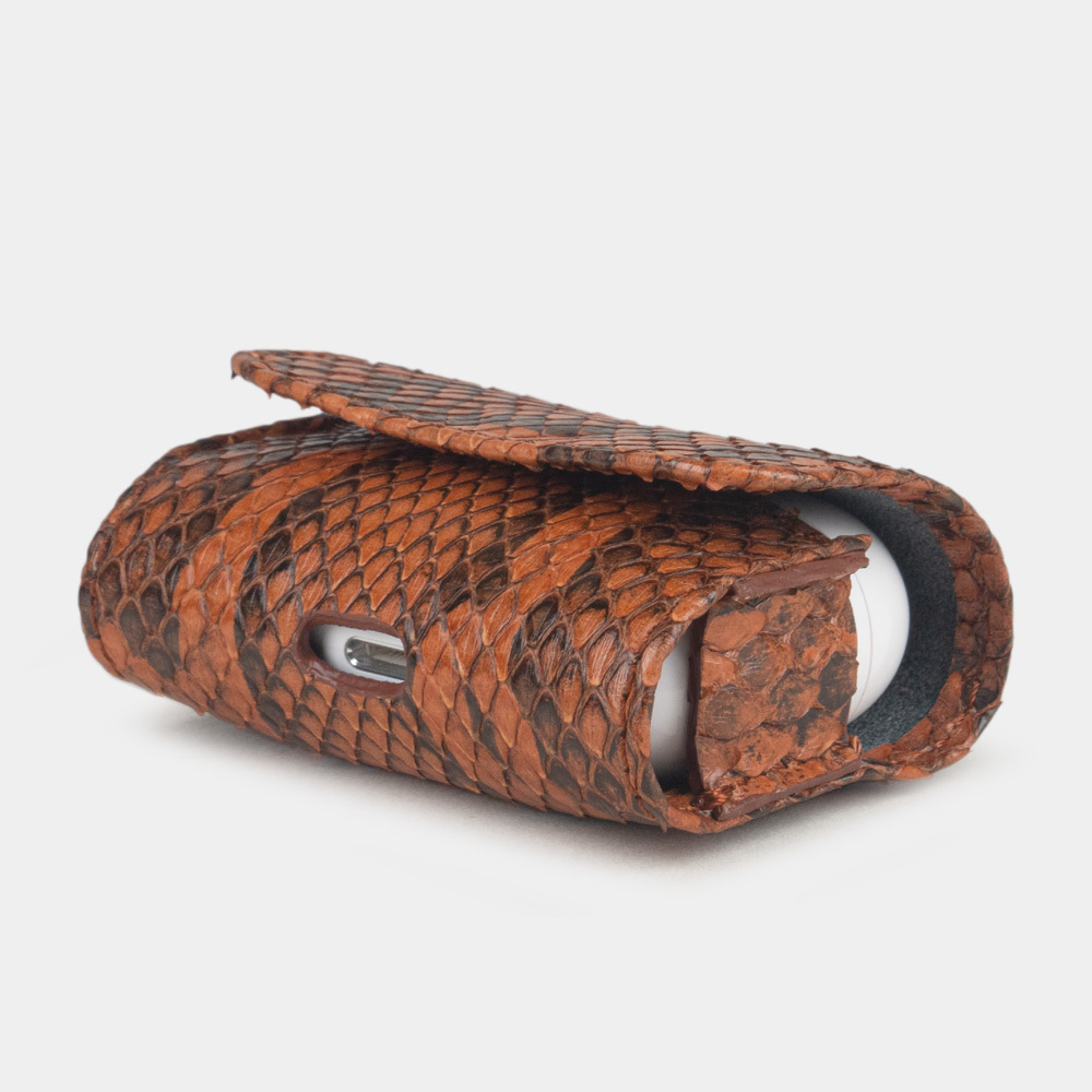 Чехол для наушников AirPods Pro 2,3 из кожи питона, цвета коньяк