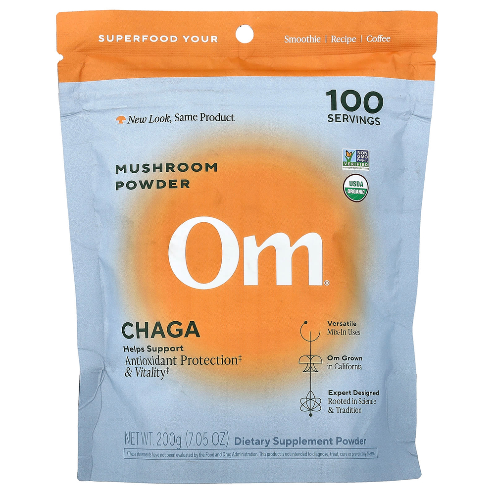 Om Mushrooms, грибной порошок, чага, 200 г (7,05 унции)