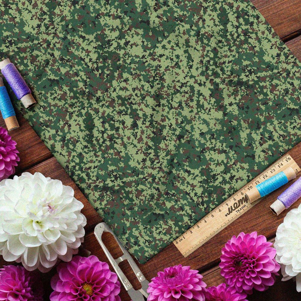 Ткань таффета зелёный камуфляж в виде кустов
