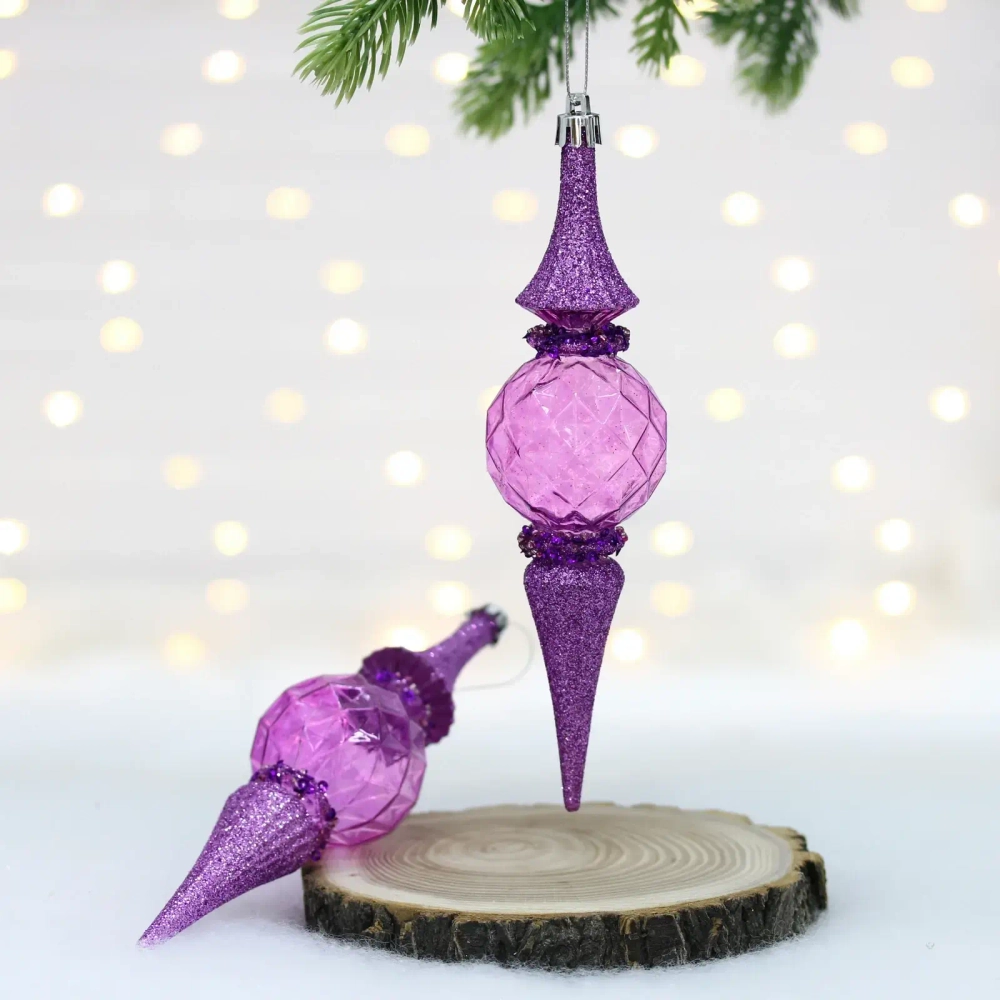 Елочные игрушки «Искры» 5*5*19 см (набор 2 шт), Сиреневый