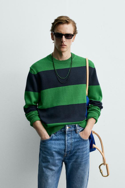 ZARA Х AARON LEVINE ЖАККАРДОВЫЙ СВИТЕР В ПОЛОСКУ, ЯРКО-СИНИЙ