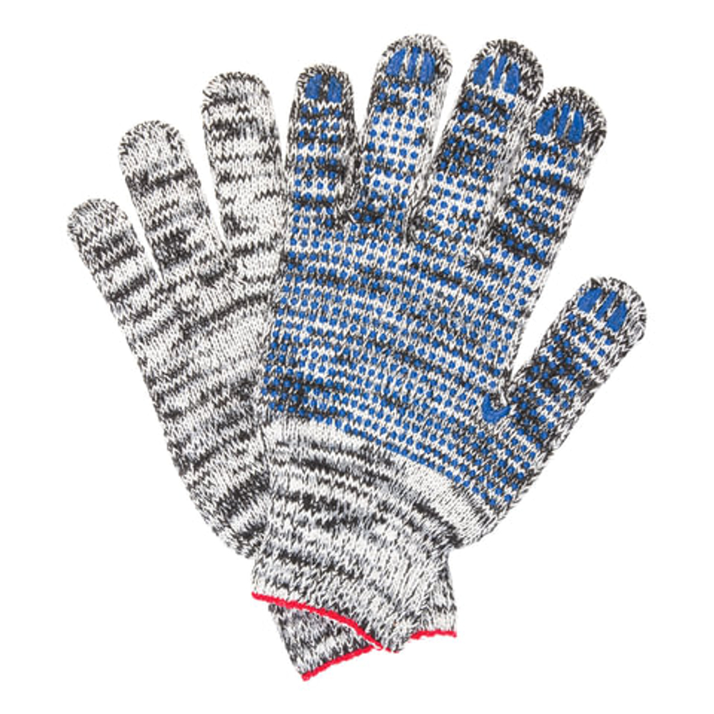 Перчатки хлопчатобумажные, КОМПЛЕКТ 5 ПАР, 7 класс, 60-62 г, 216 текс, ПВХ-точка, LAIMA "ПРОФИ", МЕЛАНЖ