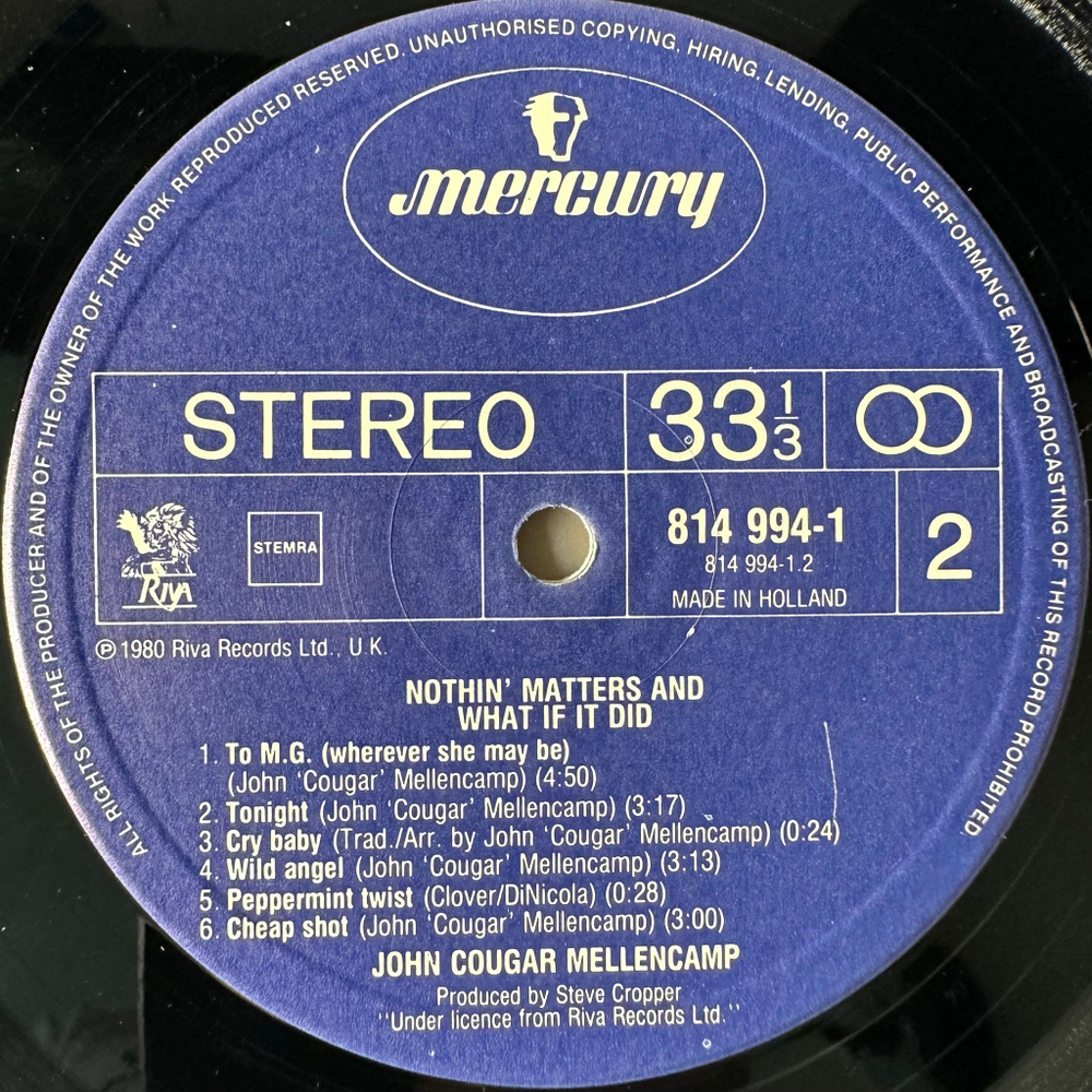 John Cougar ‎– Nothin' Matters And What If It Did (Голландия 1984г.)