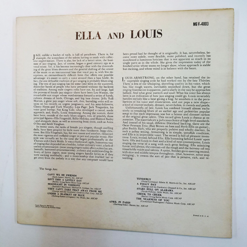 Винтажная виниловая пластинка Ella Fitzgerald And Louis Armstrong Ella And Louis (USA 1956)