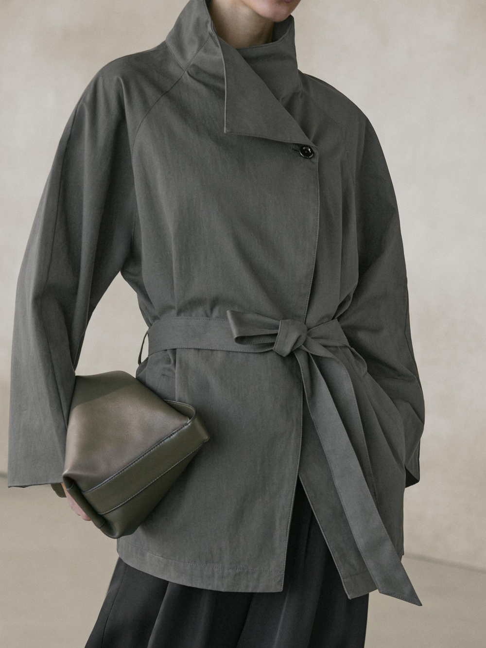 Massimo Dutti Короткий тренч из смесового хлопка с поясом, средне-синий