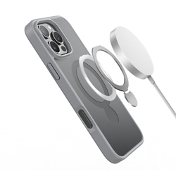 Прозрачный матовый чехол с серыми рамками и с поддержкой MagSafe от Dux Ducis для iPhone 16 Pro, серия Yind Series Case (версия с магнитной откидной подставкой)
