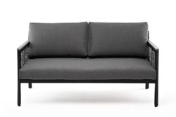 "Сан Ремо" диван 2-местный плетеный из роупа, каркас алюминий темно-серый, роуп серый, ткань серая