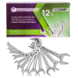 Ключи рожковые, набор 12пр. (6х7, 8х9, 10х11, 12х13, 14х15, 16х17, 18х19, 20х22, 21х23, 24х27, 25х28, 30х32мм) Помощник 5122MP