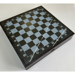 Доска шахматная "Керамогранит-лазер" в коробе (440х440х75 мм.) с выдвижными ящиками под фигуры, клетка (43 х 43 см.)