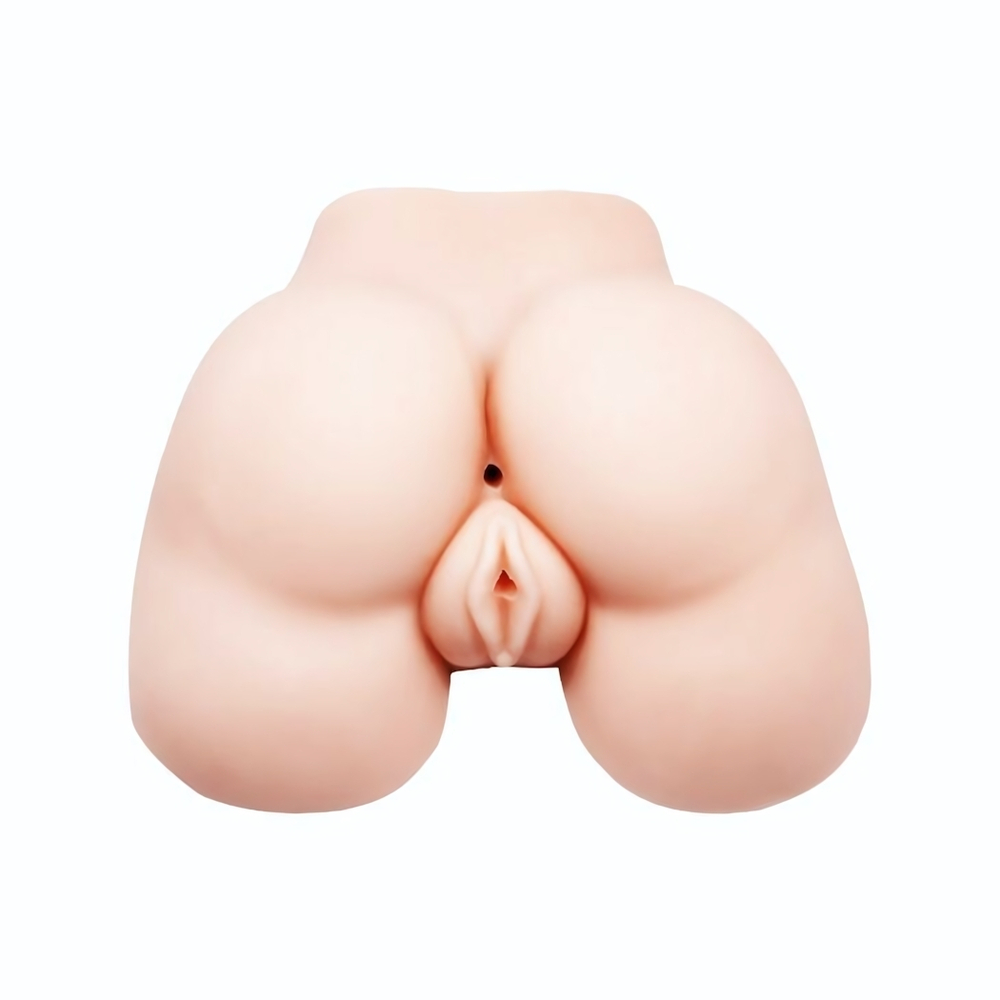 Пышная попка с двумя входами и вибрацией (Цвет: телесный)