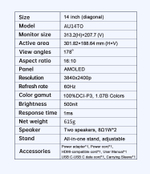 14" Портативный сенсорный монитор VCHANCE 4K OLED 3840x2400, 60 Гц