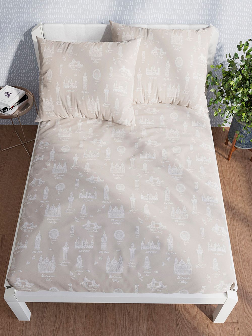 Постельное белье Milky Garden "Foggy Albion" семейное   наволочки 50х70 2шт Простынь на резинке 160х200 см  Пододеяльник 145х215 см(2шт)