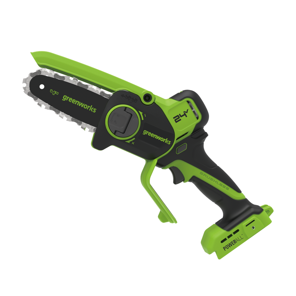Цепная мини пила аккумуляторная Greenworks CS2410A, 24V, 10см, бесщёточная, с автоматической смазкой цепи, c 1хАКБ 2Ач и ЗУ (CS2410AUA)
