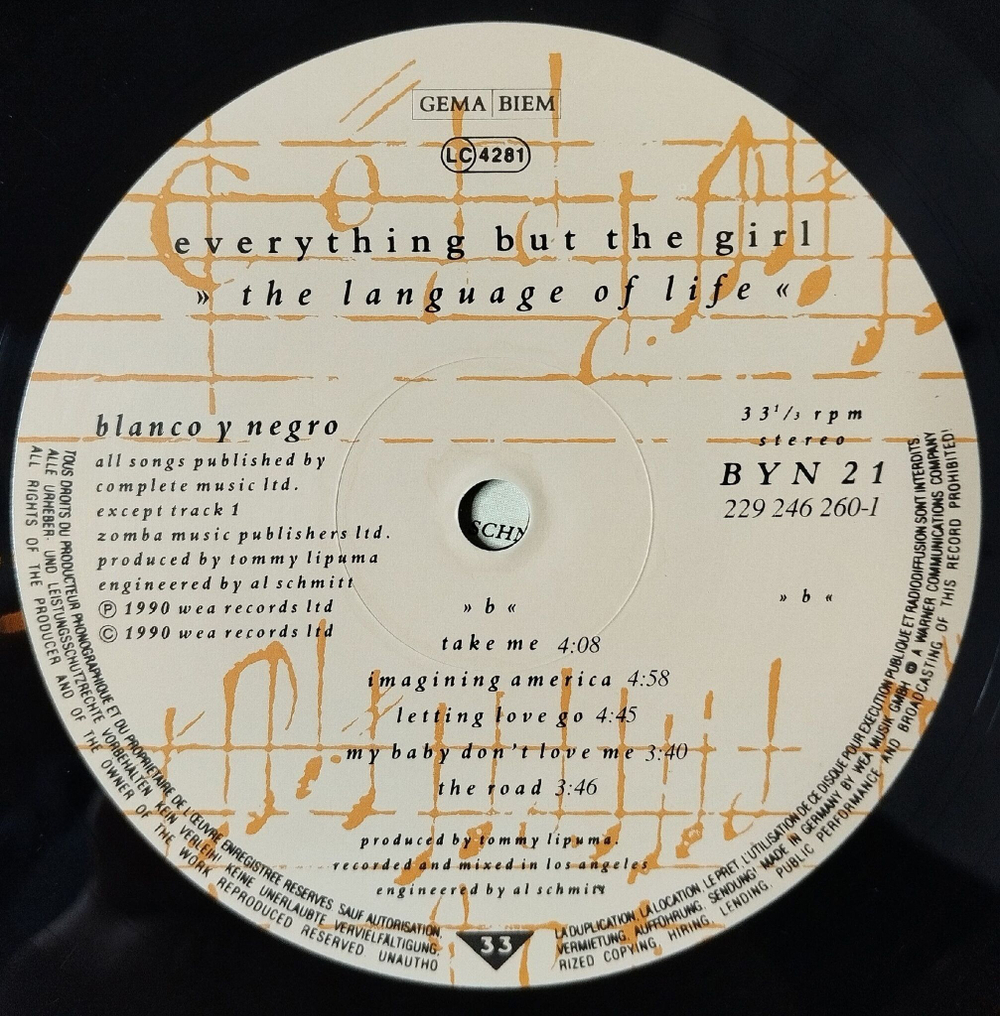 Винтажная виниловая пластинка LP Everything But The Girl The Language Of Life (Germany 1990)