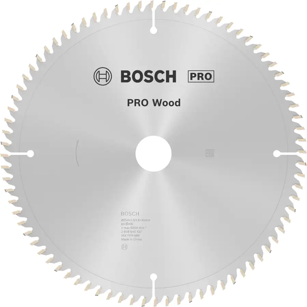 Пильный диск для циркулярной пилы PRO Wood 254x2,5x30 мм T80 BOSCH 2608640437