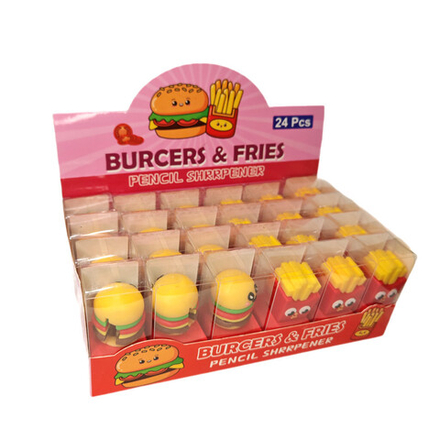 Точилка пласт. 1 отв. Egoist "Fast Food"  с контейнером 3*3,5 см, ассорти дизайнов