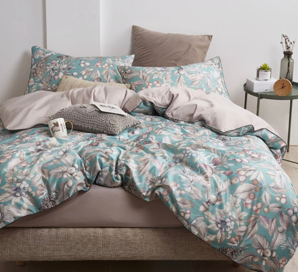 Постельное белье ЕВРО (двуспалка) Египедский Хлопок Постельные веточки